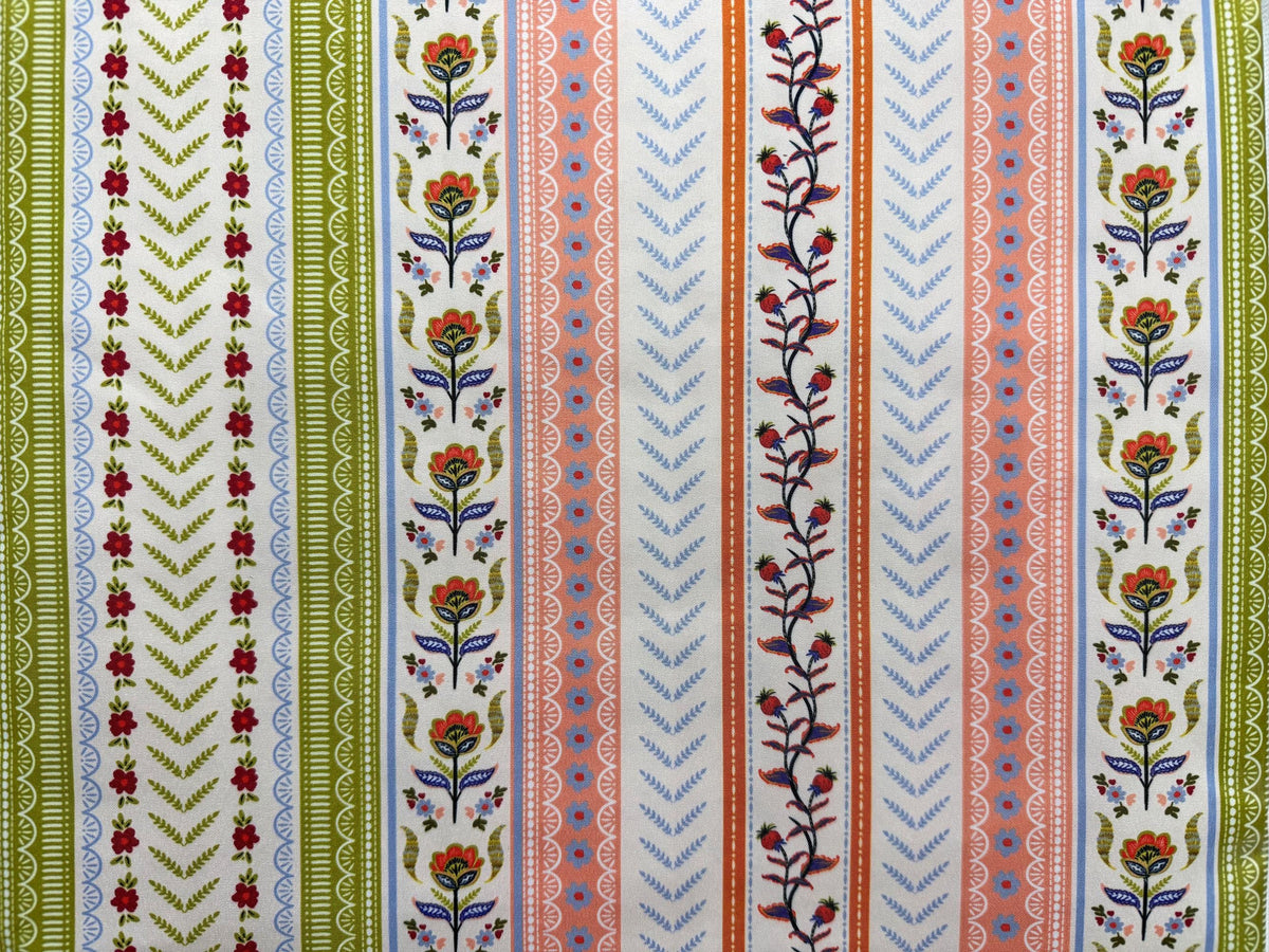 Boho Çiçekli Çizgili Kumaş