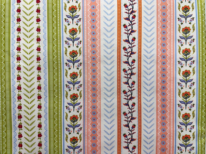 Boho Çiçekli Çizgili Kumaş