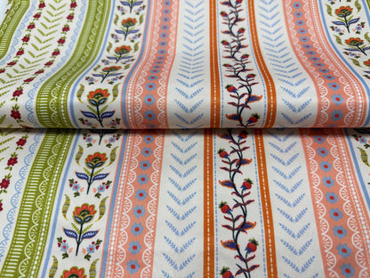 Boho Çiçekli Çizgili Kumaş