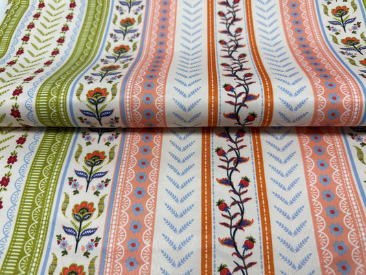 Boho Çiçekli Çizgili Kumaş