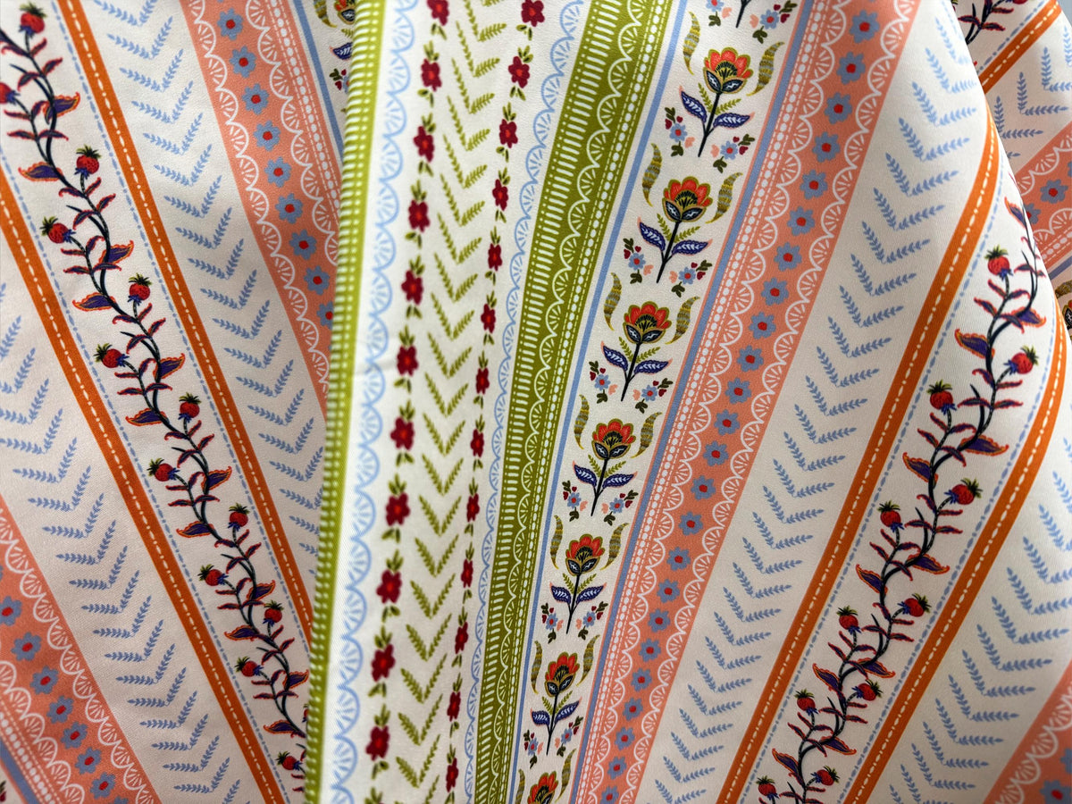 Boho Çiçekli Çizgili Kumaş
