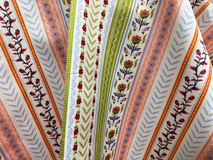 Boho Çiçekli Çizgili Kumaş