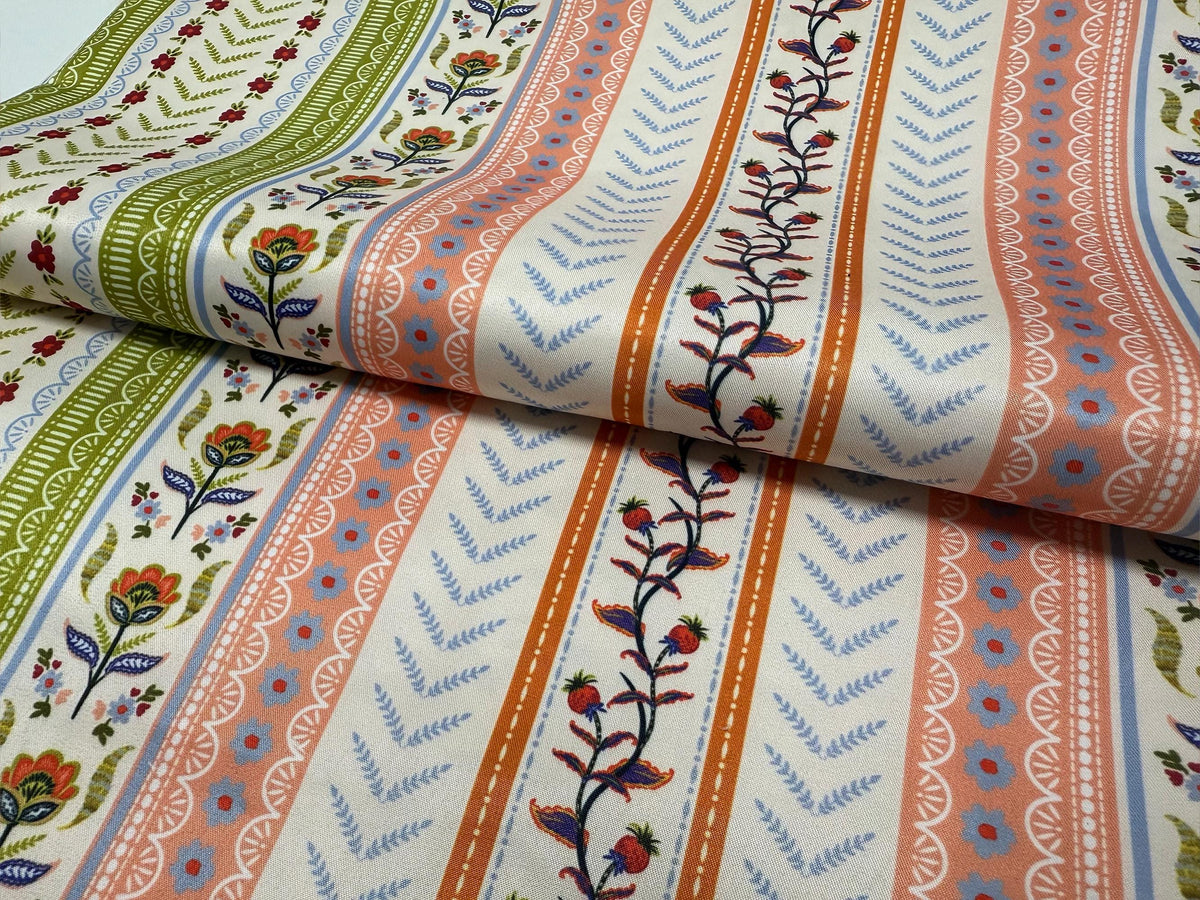 Boho Çiçekli Çizgili Kumaş
